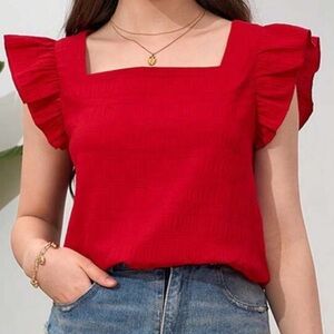 SHEIN Kids Girls Red Ruffle Sleeve Top Size 14 NWT